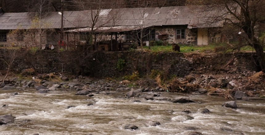 Debed Canyon, stone houses near hydro